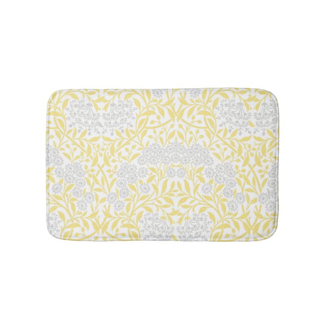 Yellow Gray Floral Damask Pattern Bathroom Mat (Front)