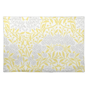 Yellow Gray Floral Damask Pattern Cloth Placemat