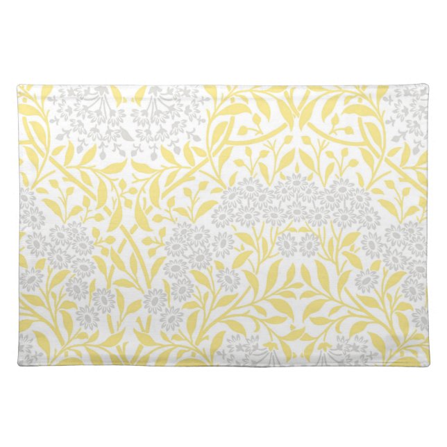 Yellow Gray Floral Damask Pattern Cloth Placemat (Front)