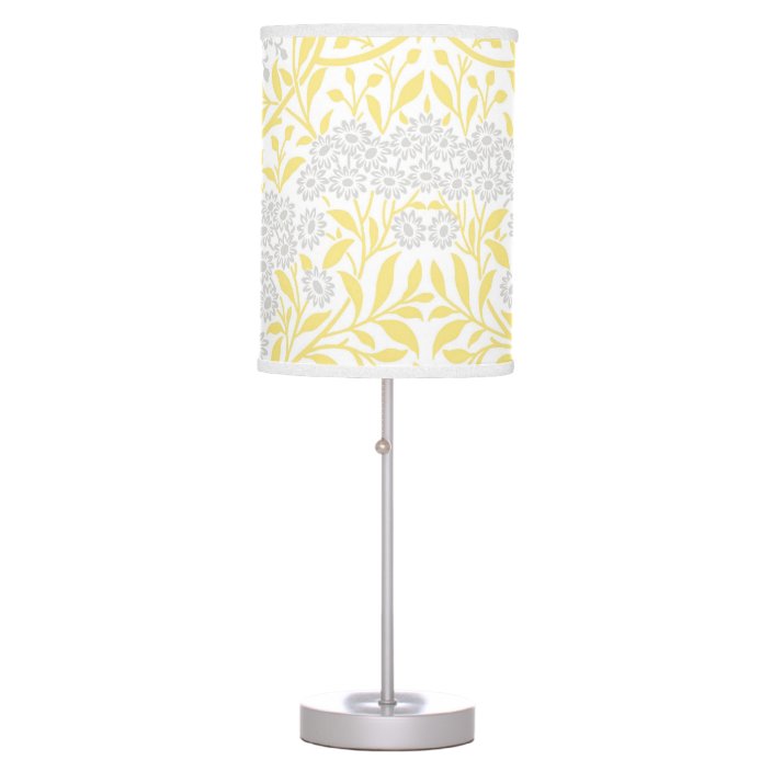 Yellow Gray Floral Damask Pattern Table Lamp