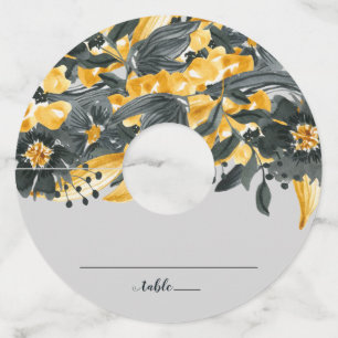 Yellow + Gray Floral Elegant Wedding Seating Wine Glass Tag
