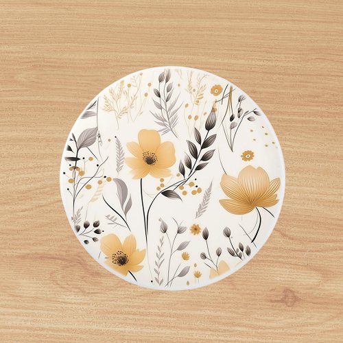 Yellow gray floral pattern ceramic knob