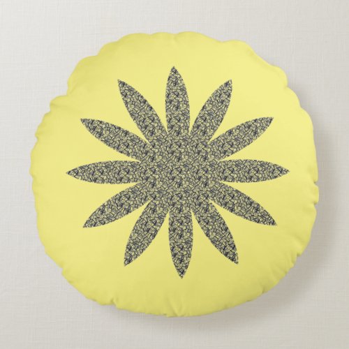 Yellow Gray Floral Patterns Flower Themed Cool Round Pillow
