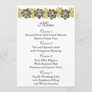 "yellow gray" floral wedding menu