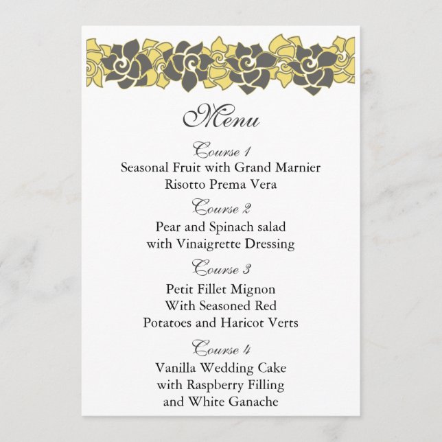 "yellow gray" floral wedding menu (Front)