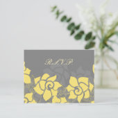 "yellow gray" floral Wedding rsvp card (Standing Front)