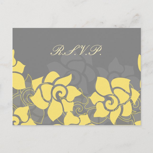 "yellow gray" floral Wedding rsvp card (Front)
