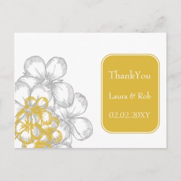 yellow-gray floral  wedding Thank You Postcard