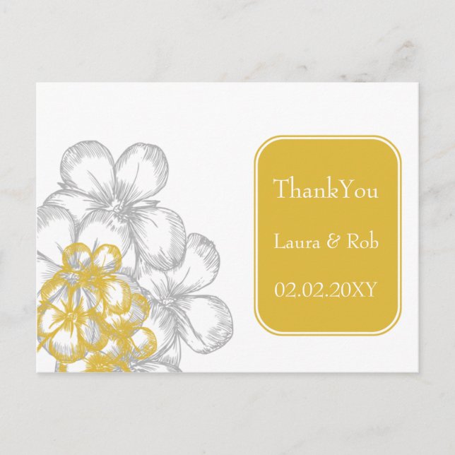 yellow-gray floral  wedding Thank You Postcard (Front)