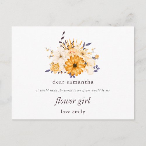 Yellow Gray Florals Flower Girl Request Postcard