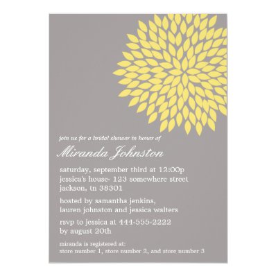 Yellow & Gray Flower Bridal Shower Invitations