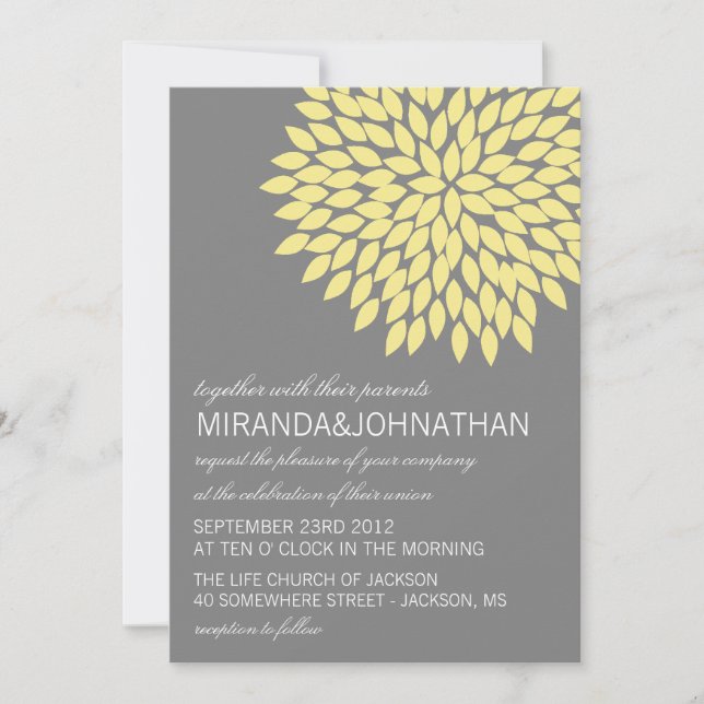 Yellow & Gray Flower Design Wedding Invitations (Front)