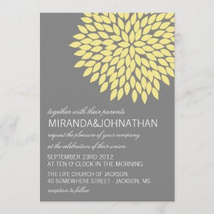 Yellow & Gray Flower Design Wedding Invitations