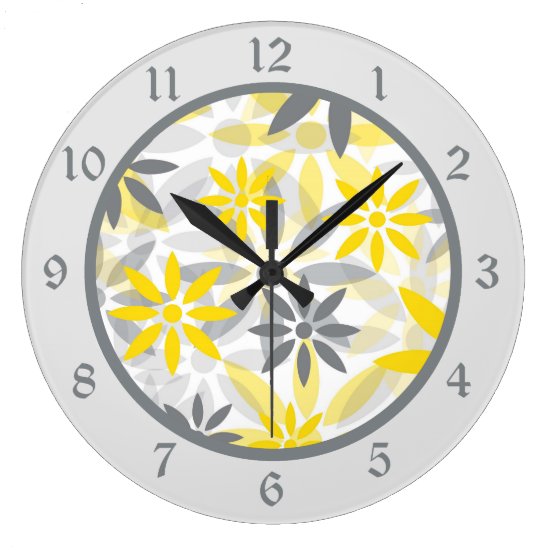 Yellow Gray Flower Graphic Large Clock