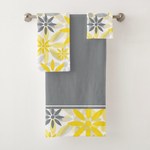 Yellow Gray Flower Graphic Pattern Bath Towel Set