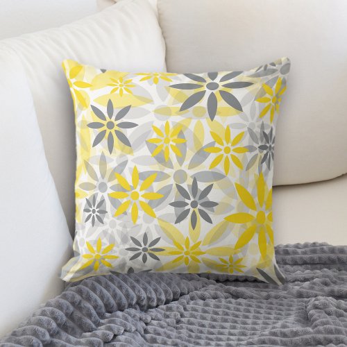Yellow Gray Flower Graphic Pattern Throw Pillow
