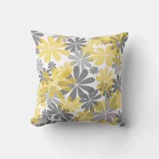 Yellow & Gray Flower Throw Pillow