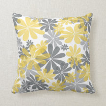 Yellow & Gray Flower Throw Pillow