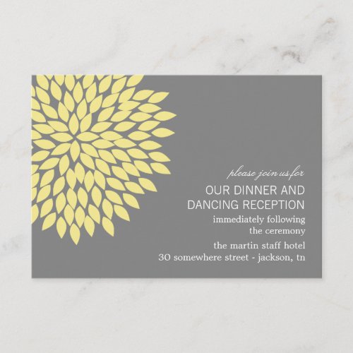 Yellow &amp; Gray Flower Wedding Reception Cards Invite