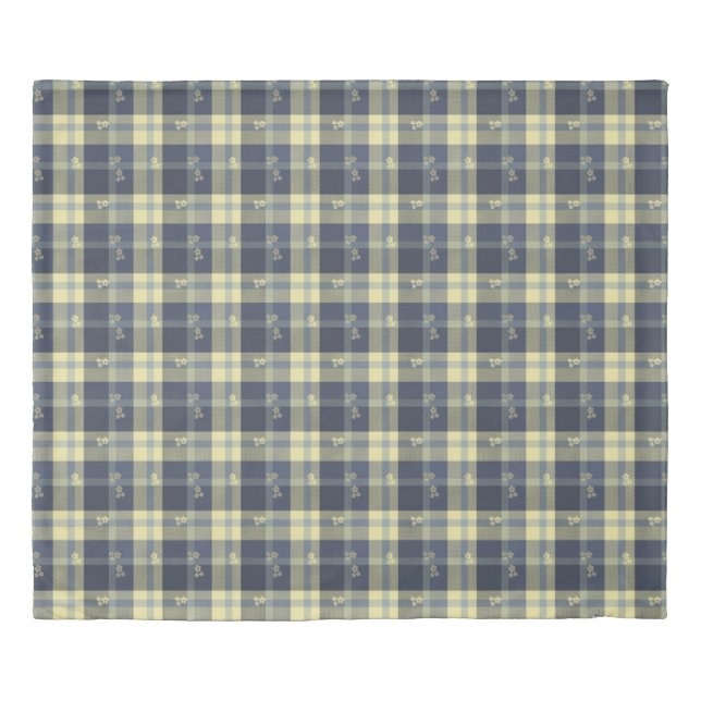 Yellow/Gray Flowers Plaid King Duvet Cover (Front)