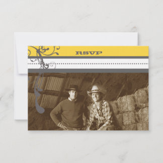Yellow & Gray Funky Swirls Wedding Save the Date Invitation