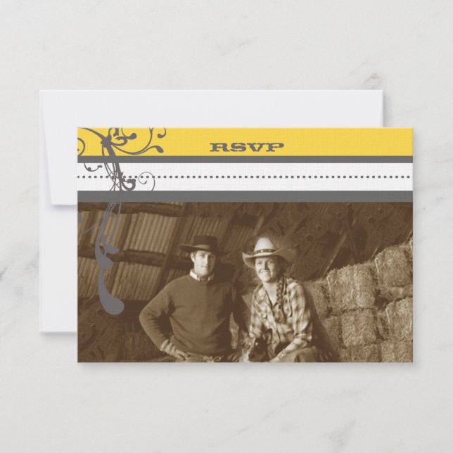 Yellow & Gray Funky Swirls Wedding Save the Date Invitation (Front)