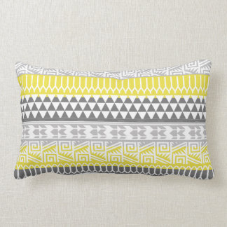 Yellow Gray Geometric Aztec Tribal Print Pattern Lumbar Pillow