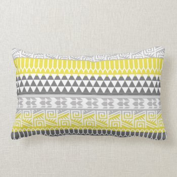 Yellow Gray Geometric Aztec Tribal Print Pattern Lumbar Pillow by SharonaCreations at Zazzle