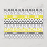 Yellow Gray Geometric Aztec Tribal Print Pattern Postcard