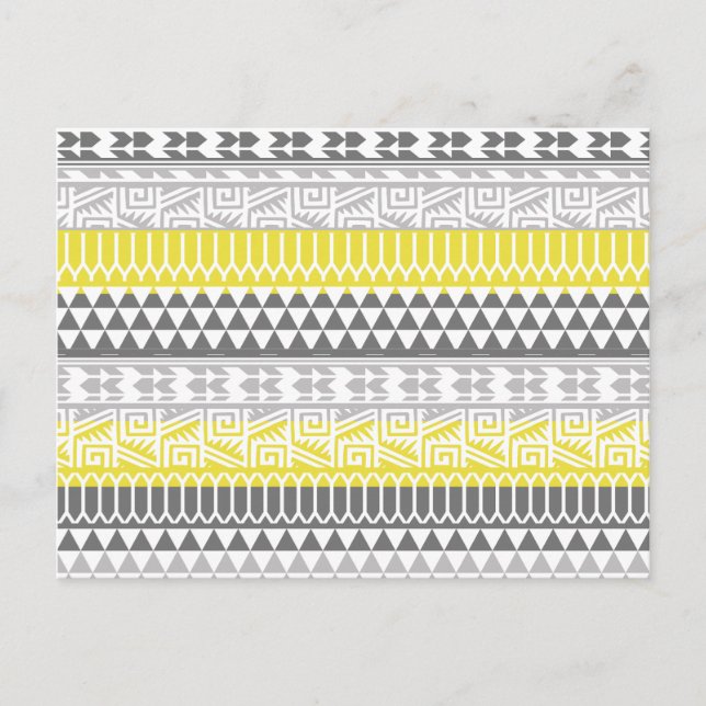 Yellow Gray Geometric Aztec Tribal Print Pattern Postcard (Front)