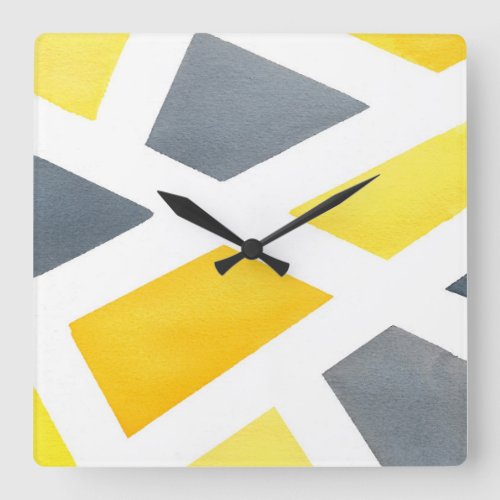 Yellow Gray Geometric Square Wall Clock