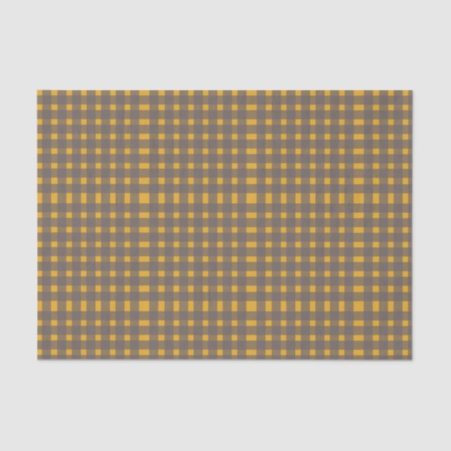 Yellow Gray Gingham Pattern Tissue Paper (Front)