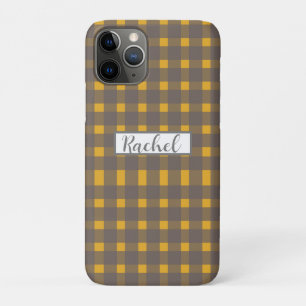 Yellow Gray Gingham Personalized iPhone 11 Pro Case