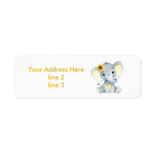 Yellow Gray Girl Elephant Address Labels