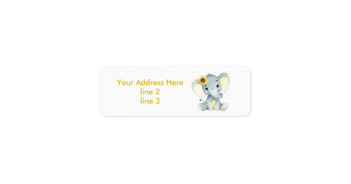 Yellow Gray Girl Elephant Address Labels | Zazzle