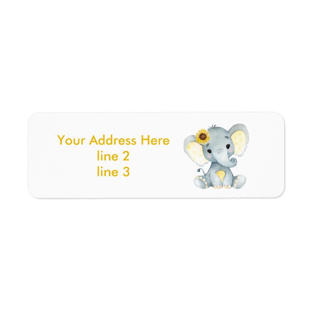 Yellow Gray Girl Elephant Address Labels (Front)