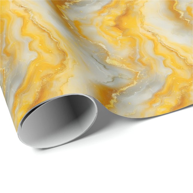 Yellow, Gray & Gold Marble Wrapping Paper (Roll Corner)