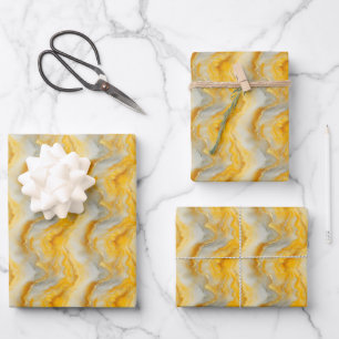 Yellow, Gray & Gold Marble Wrapping Paper Sheets