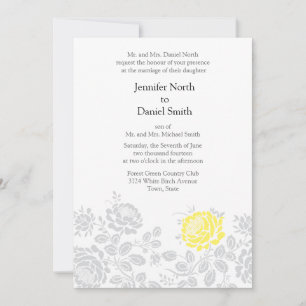 Yellow Gray Grey Floral Wedding Invitations