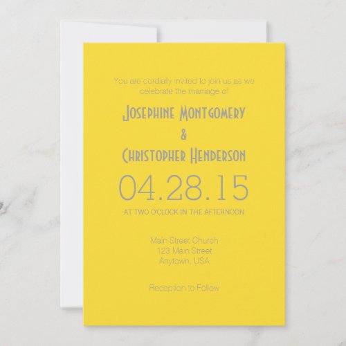 Yellow Gray Grey Simple Modern Wedding Invitation