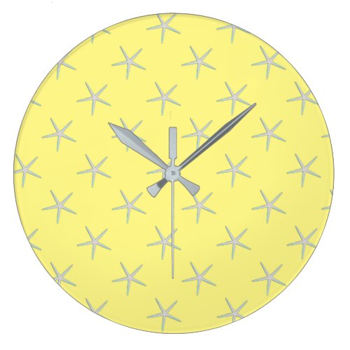 Yellow Gray Grey Teal Starfish Patterns Cute Large Clock