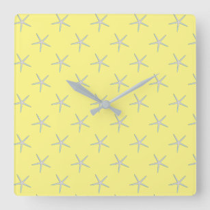 Yellow Gray Grey Teal Starfish Patterns Modern Square Wall Clock