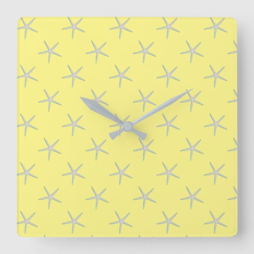 Yellow Gray Grey Teal Starfish Patterns Modern Square Wall Clock