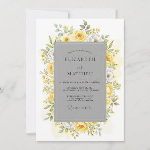 Yellow Gray Halcyon Botanical Wedding Invitation