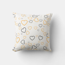 Yellow Gray Happy Hearts pattern Throw Pillow