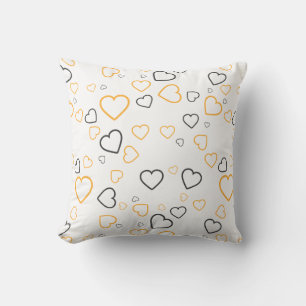 Yellow Gray Happy Hearts pattern Throw Pillow