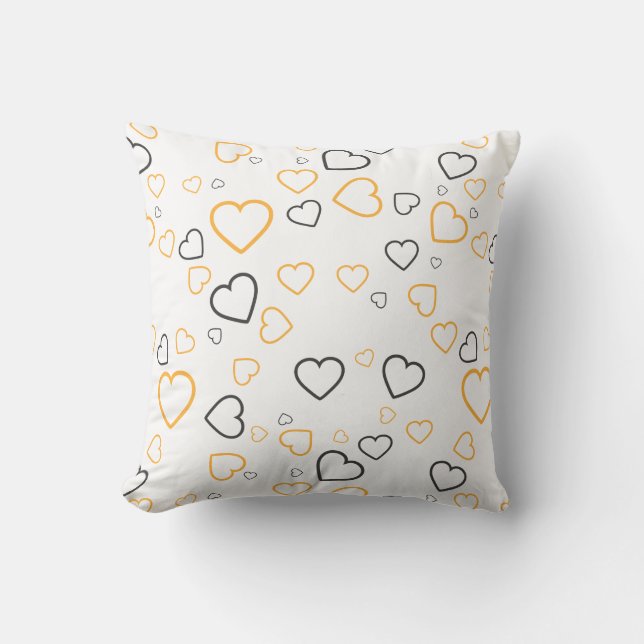 Yellow Gray Happy Hearts pattern Throw Pillow (Front)