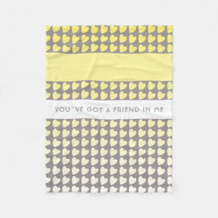 Yellow Gray Heart Pattern You`ve got a Friend Fleece Blanket
