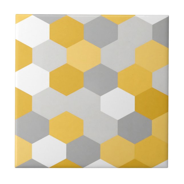 Yellow Gray Hexagon Geometric Pattern Ceramic Tile (Front)