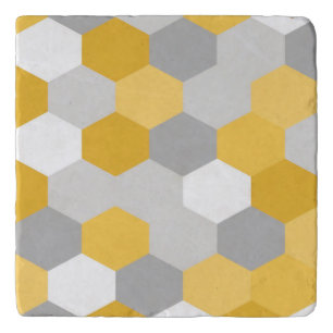 Yellow Gray Hexagon Geometric Pattern Trivet